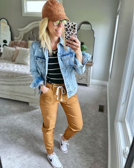 "Trendy utility jackets paired with joggers for casual outings."