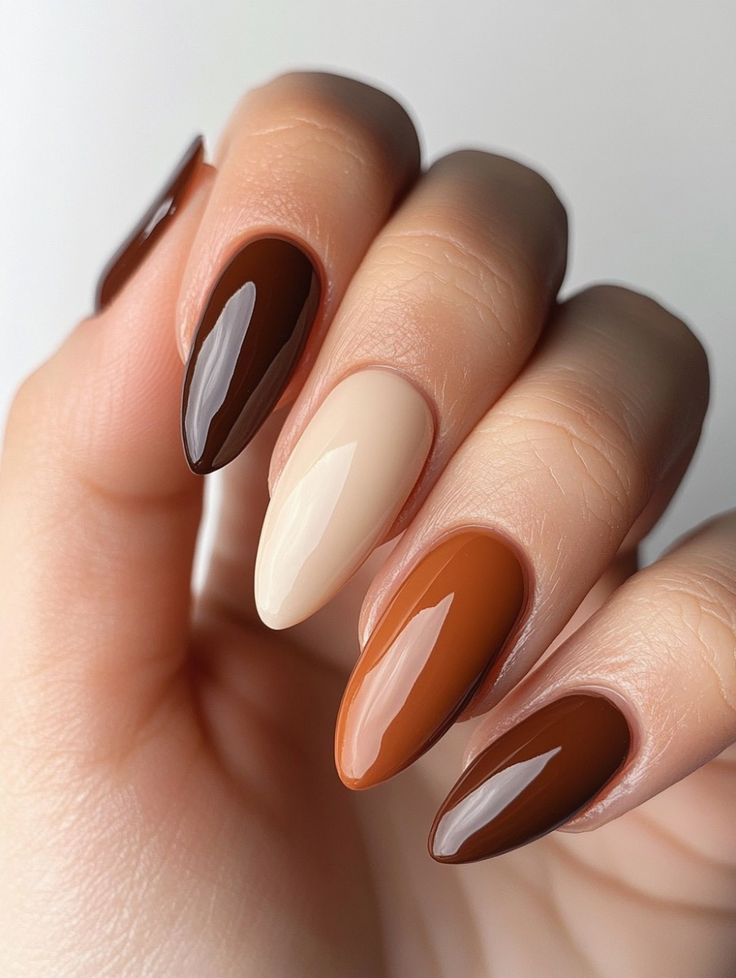 Almond nails with acorn accents
