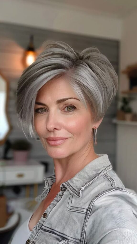 Sharp Angled Bob with Grey Hue
