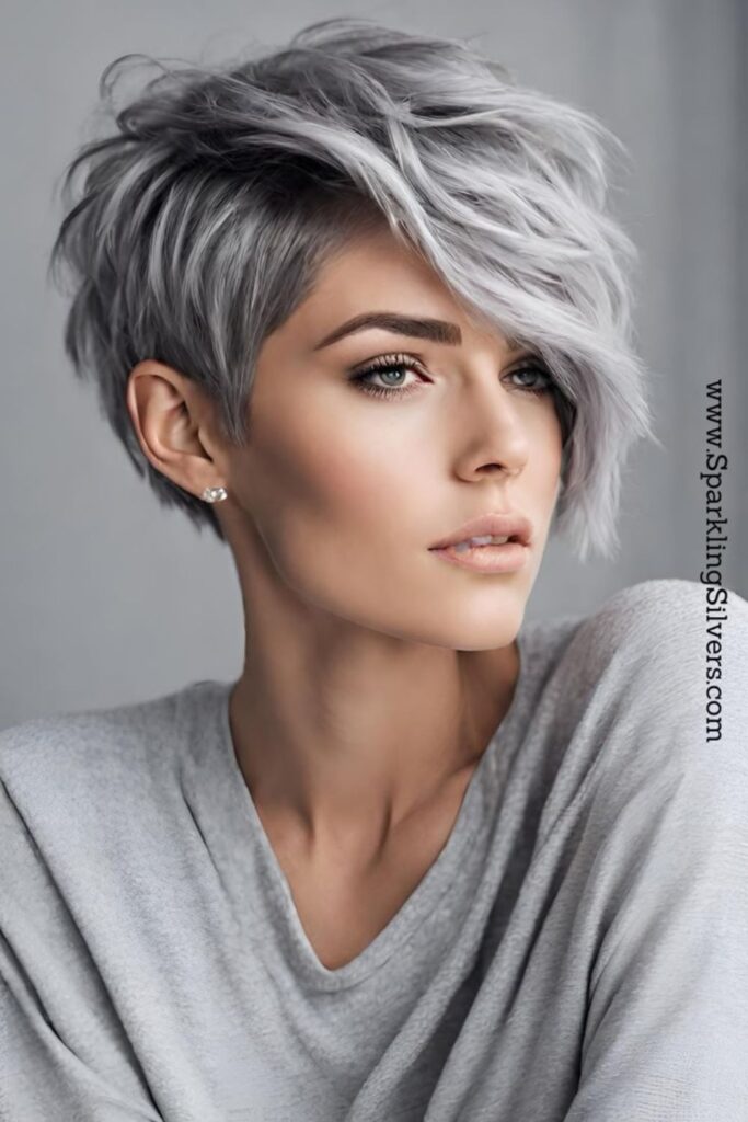 Edgy Asymmetrical Grey Bob