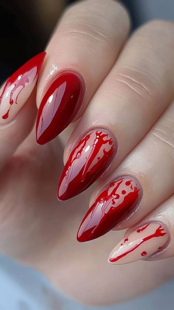 Dripping blood manicure effect