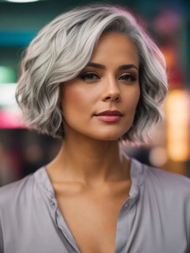 Blunt Bob with Subtle Grey Waves