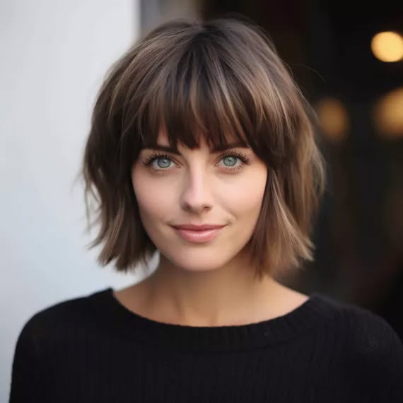 Chin-Length Bob with Bangs for a Flattering, Sassy Look