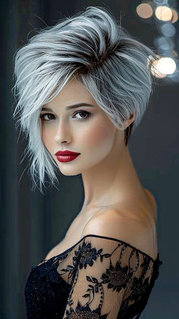 Choppy Grey Bob with Light Highlights