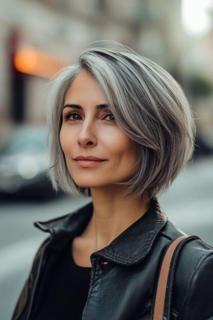 Classic Bob with Soft Grey Bangs