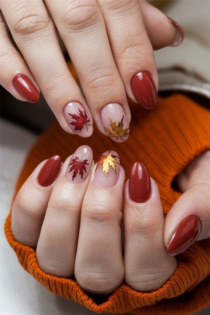 Fall leaves nail art design
