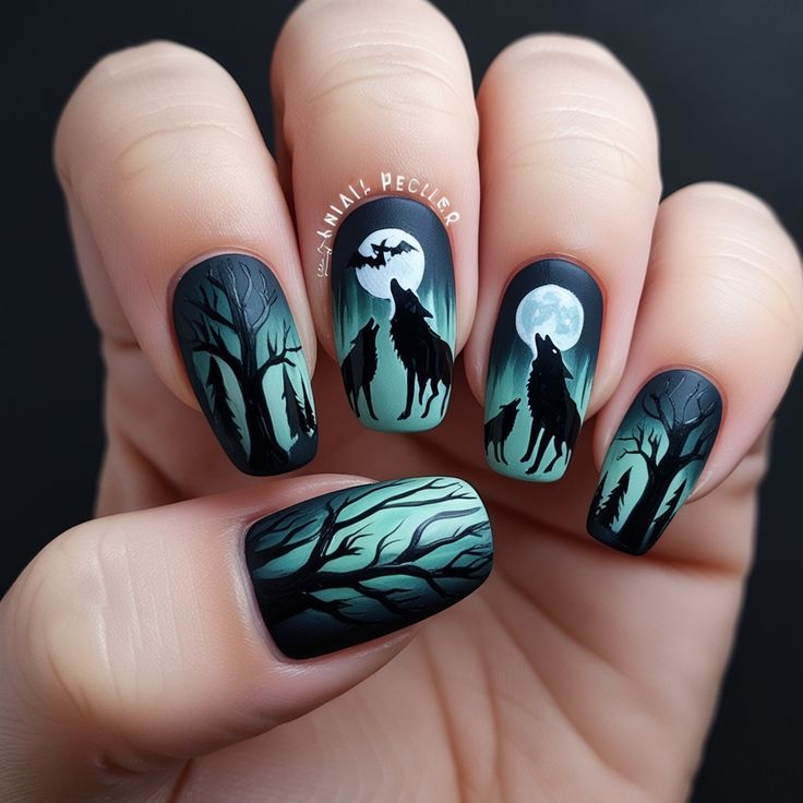 Full moon and howling wolf nails