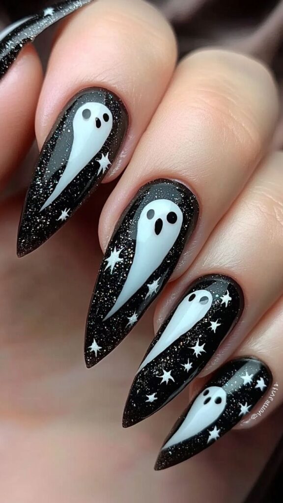 Glittery Halloween spooktacular nails