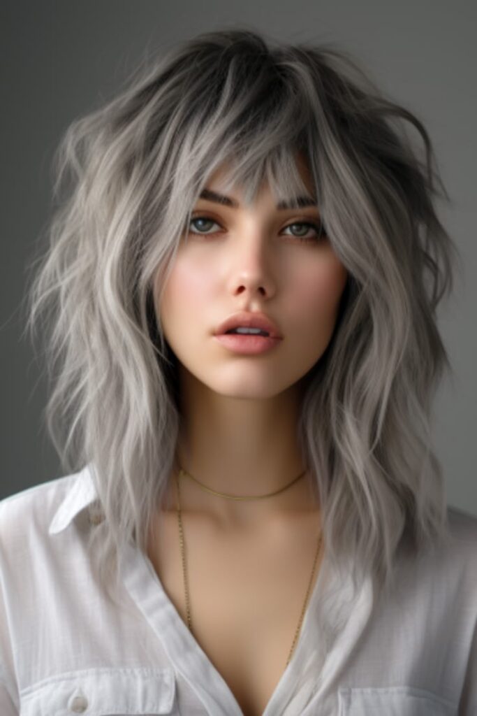 Curtain Bangs with Grey Bob