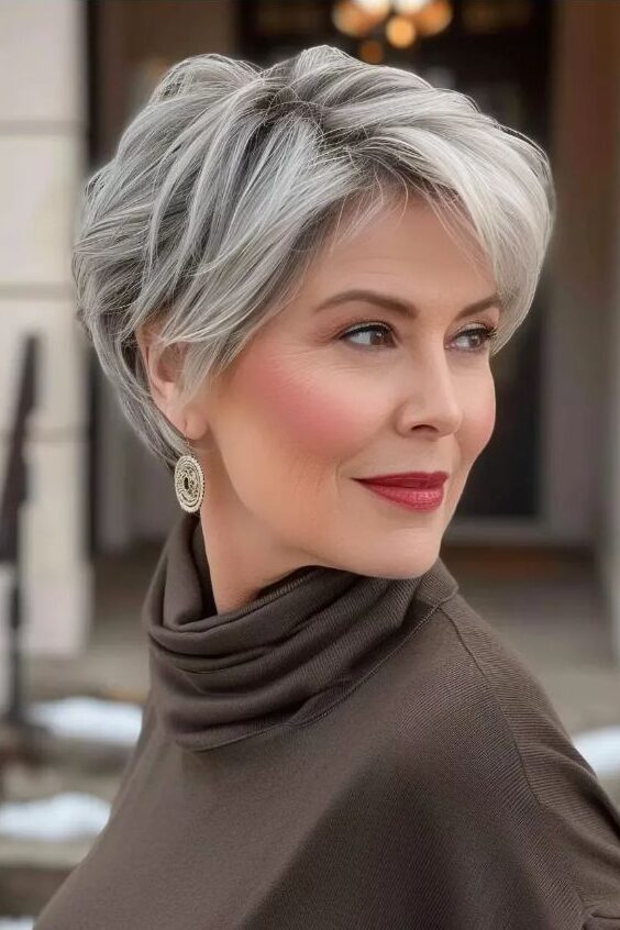 Voluminous Grey Bob with Layers