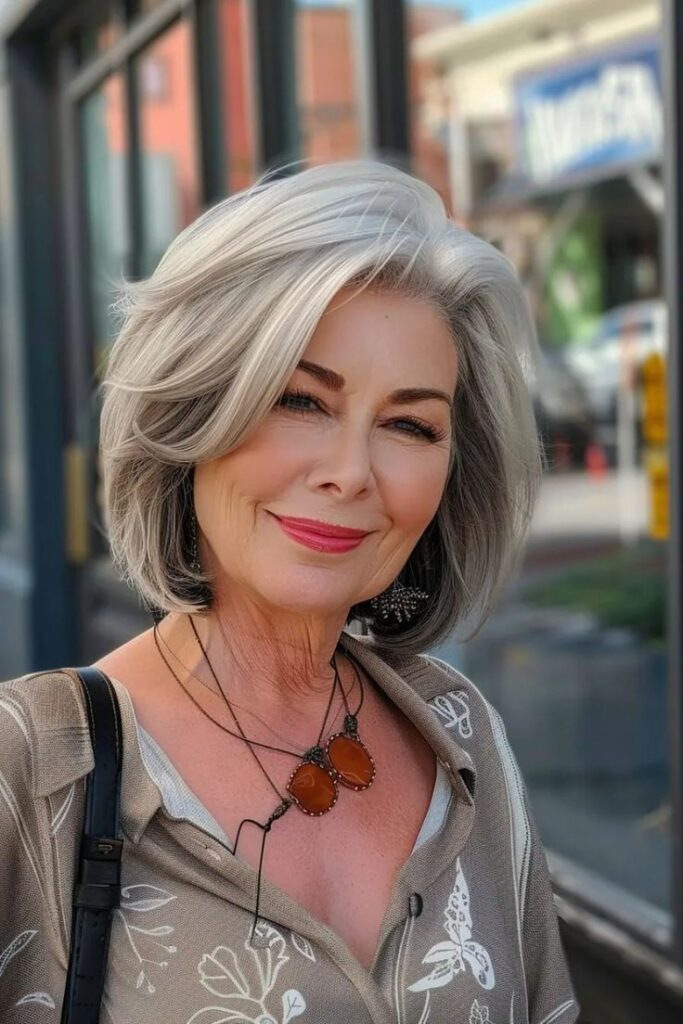 Side-Parted Grey Bob for Volume