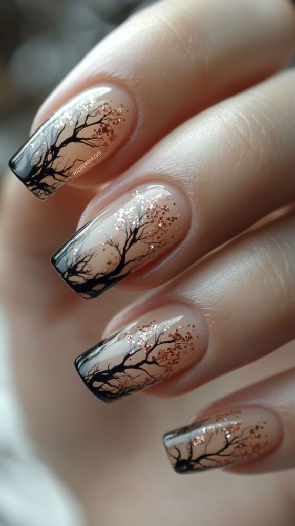 Haunted forest nail art idea