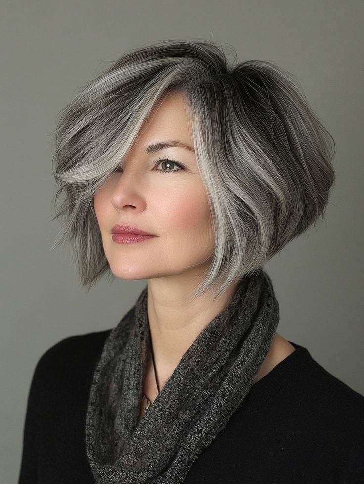 Inverted Grey Bob for a Stylish Look
