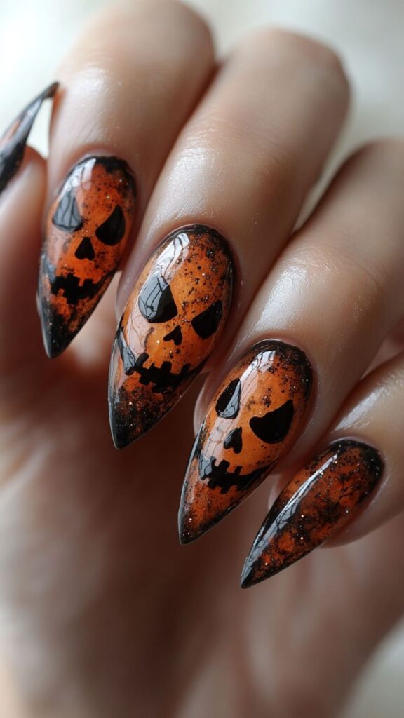 Jack-O'-Lantern face nail designs