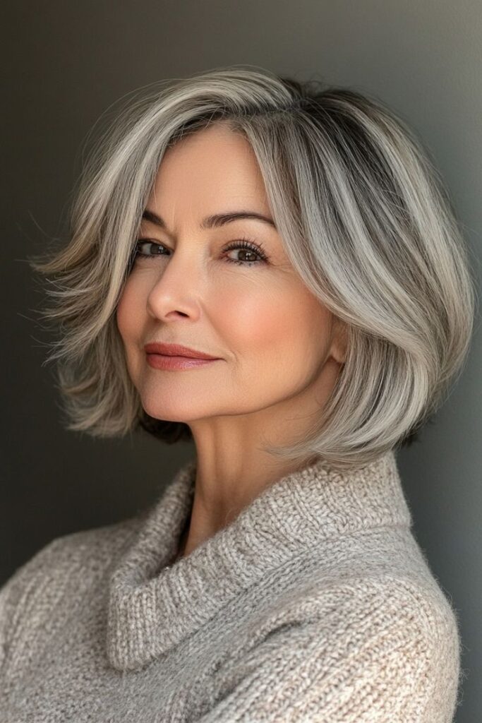 Layered Grey Bob for Volume