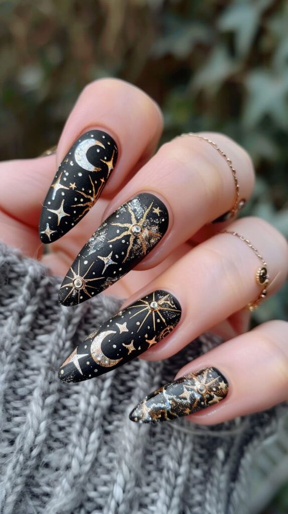Midnight moon nails with stars