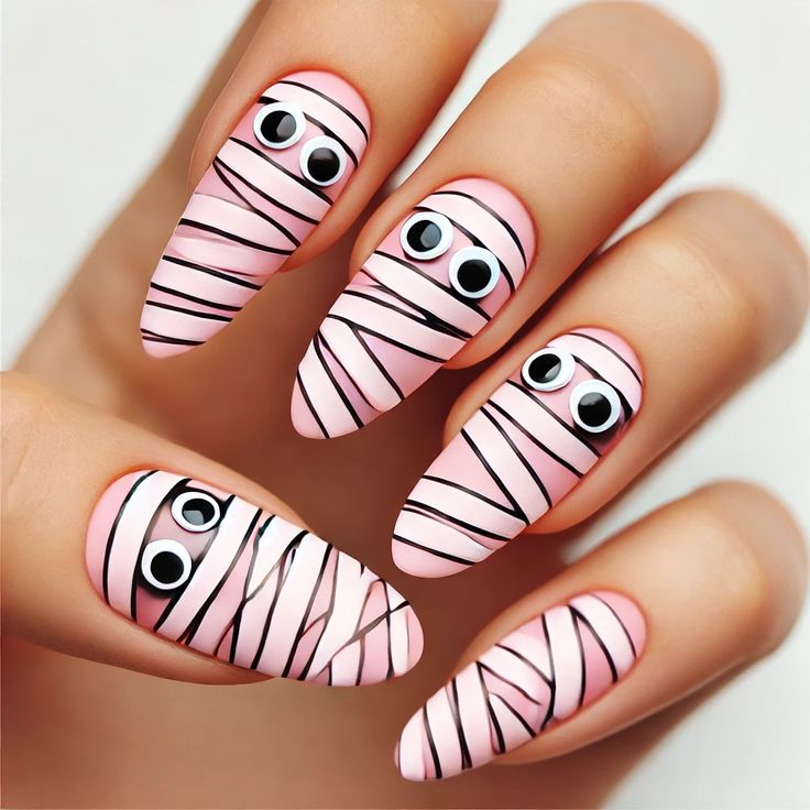 Mummy wrap-themed nail art