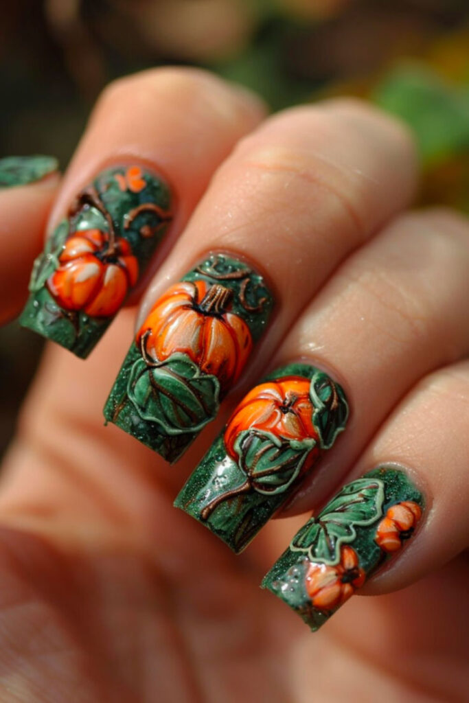 Pumpkin spice nails with glam