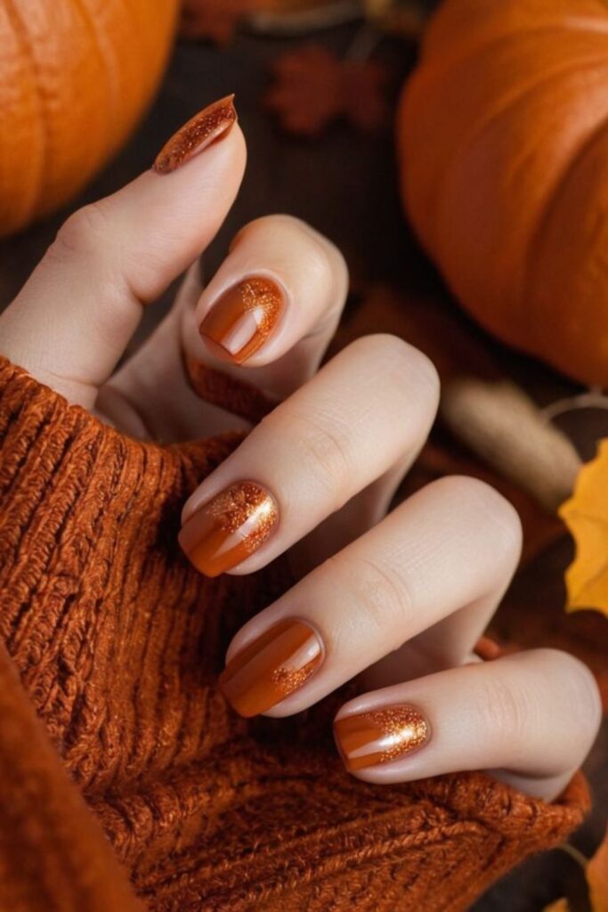 Pumpkin spice almond nail design
