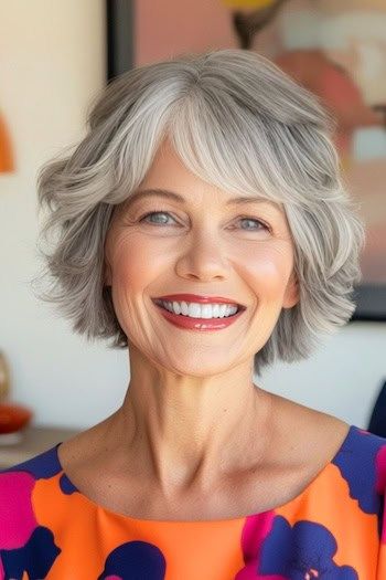 Short Grey Bob with Blunt Fringe