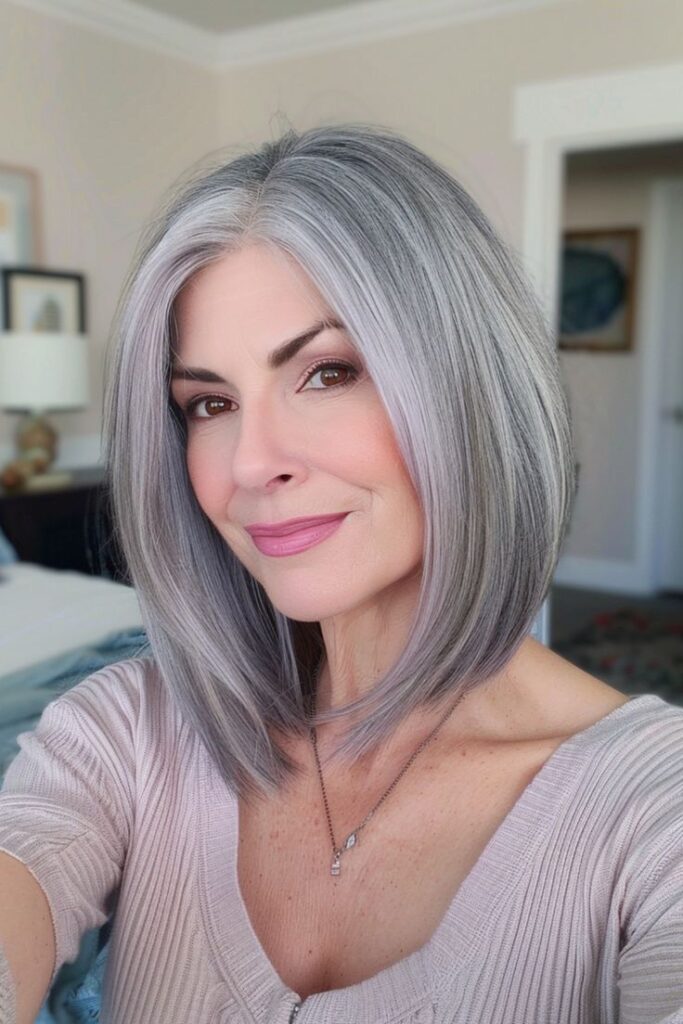 Sleek Silver Bob with Middle Part