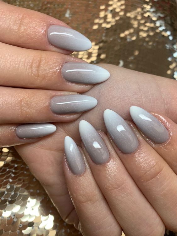 Soft grey almond nails, neutral fall style
