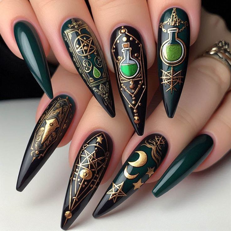 Witch’s brew marble nail art