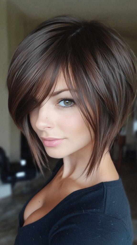 Dramatic asymmetrical bob shape
