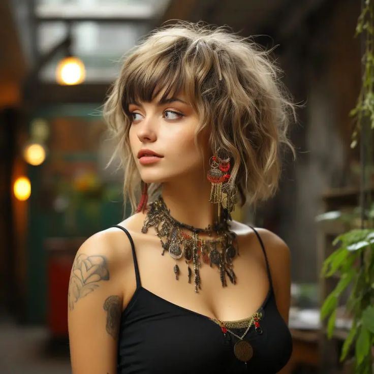 Boho bob with bangs and layers
