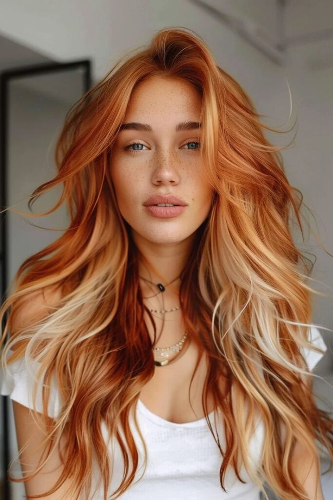 Bold orange copper, icy blonde pieces

