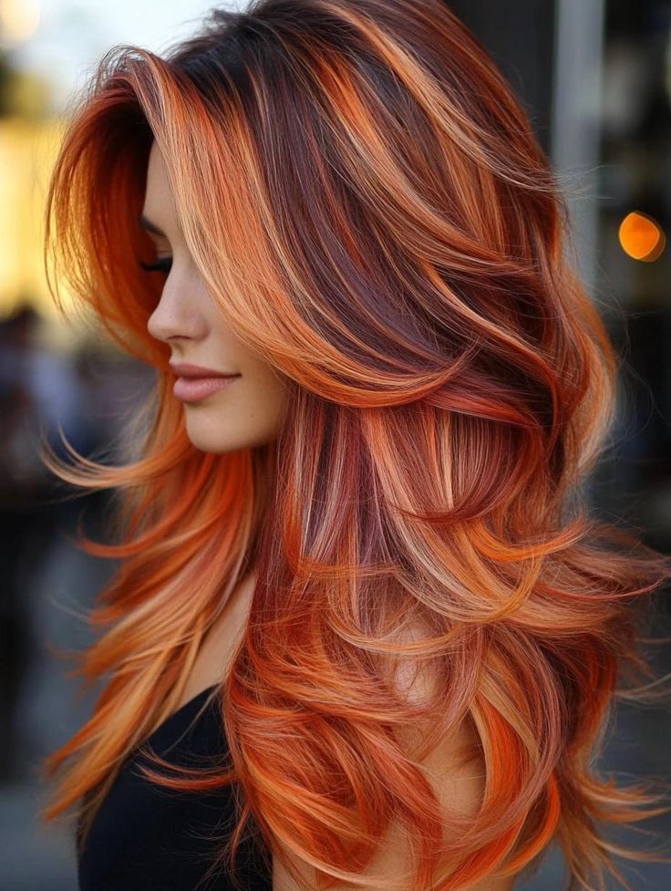 Burnt orange copper, cream blonde touch

