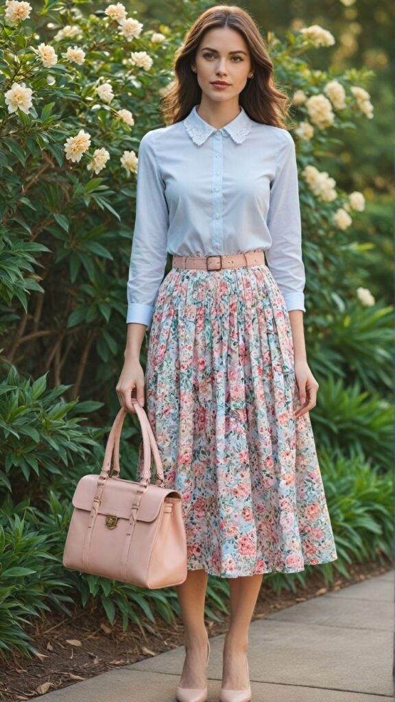 Button-up shirt and pleated skirt