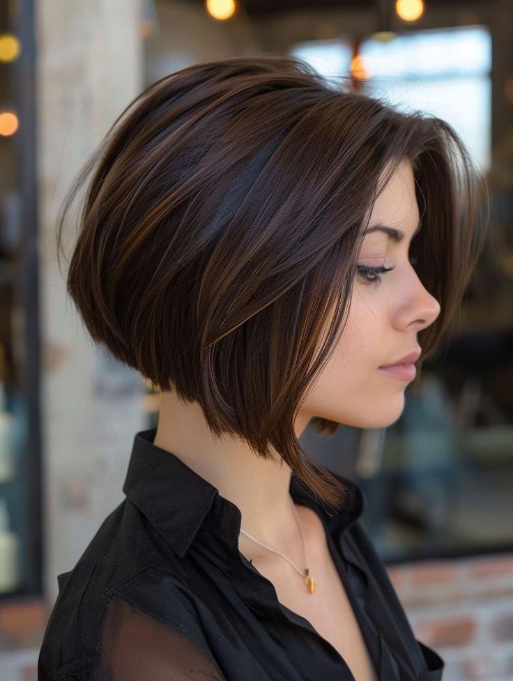 Classic brunette stacked bob style
