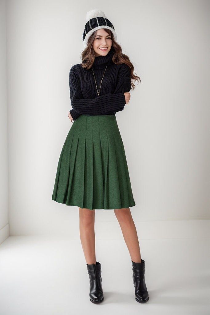 Cropped turtleneck with a pleated midi skirt