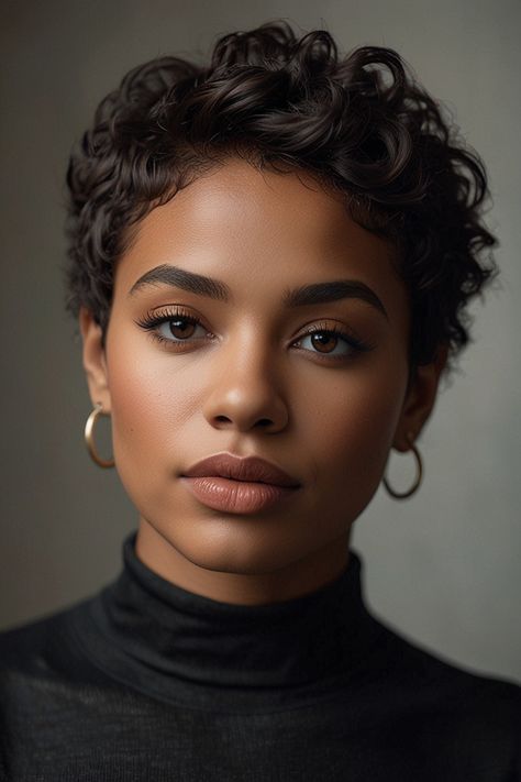 Smooth, voluminous curly pixie