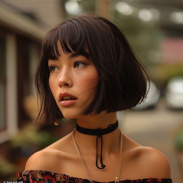 Fringe bangs with short silk press