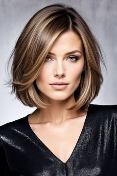 Layered silk press bob with volume
