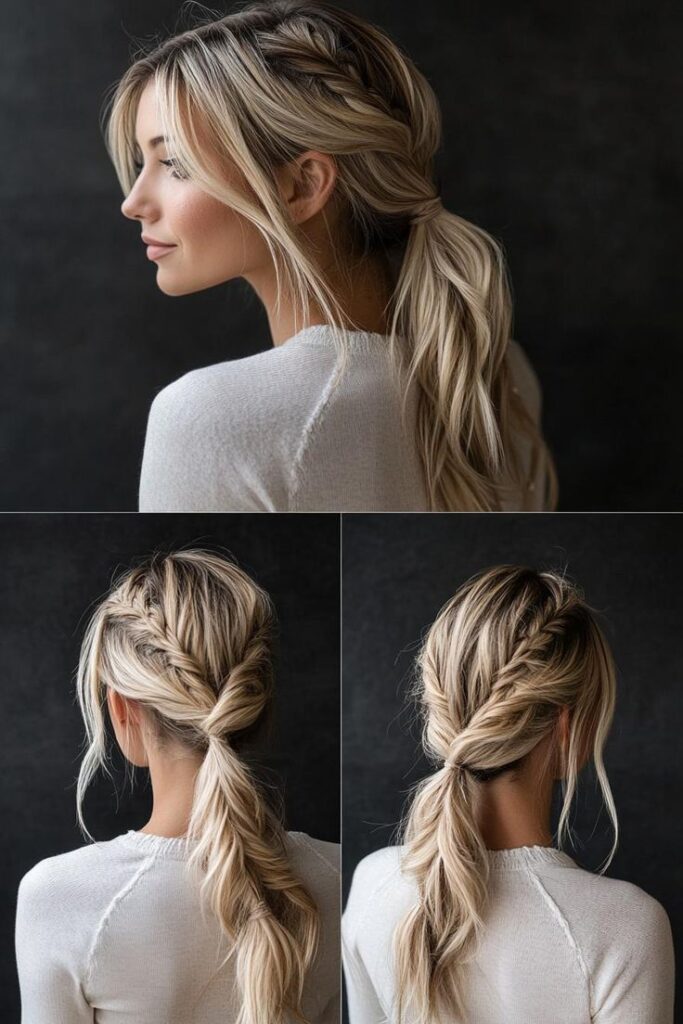 Low braided ponytail, chic and comfortable
