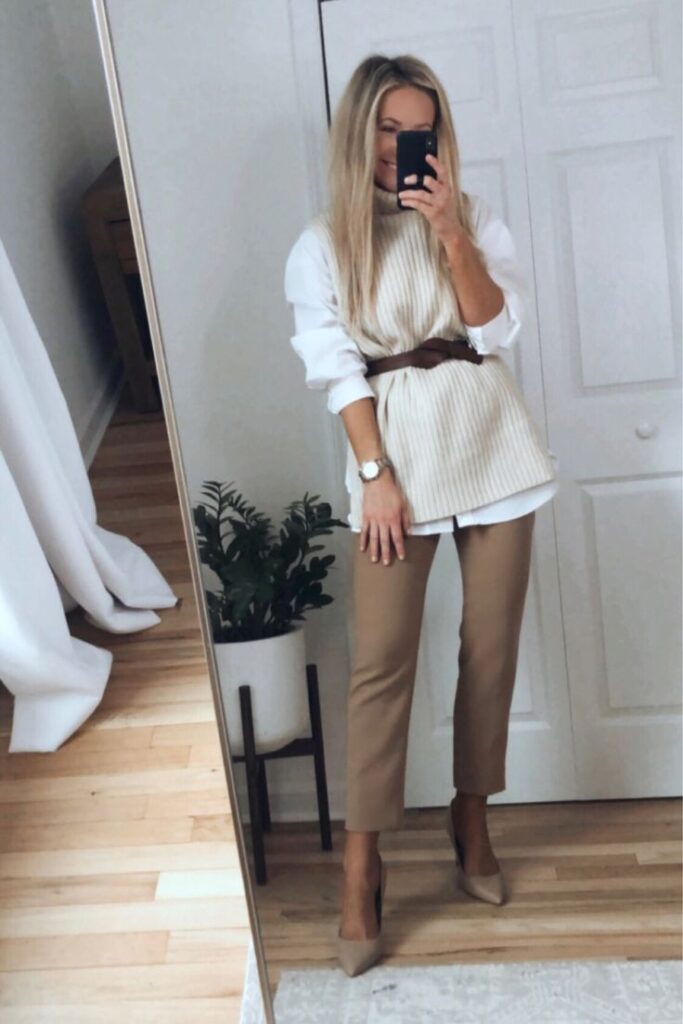Oversized blouse and slim pants