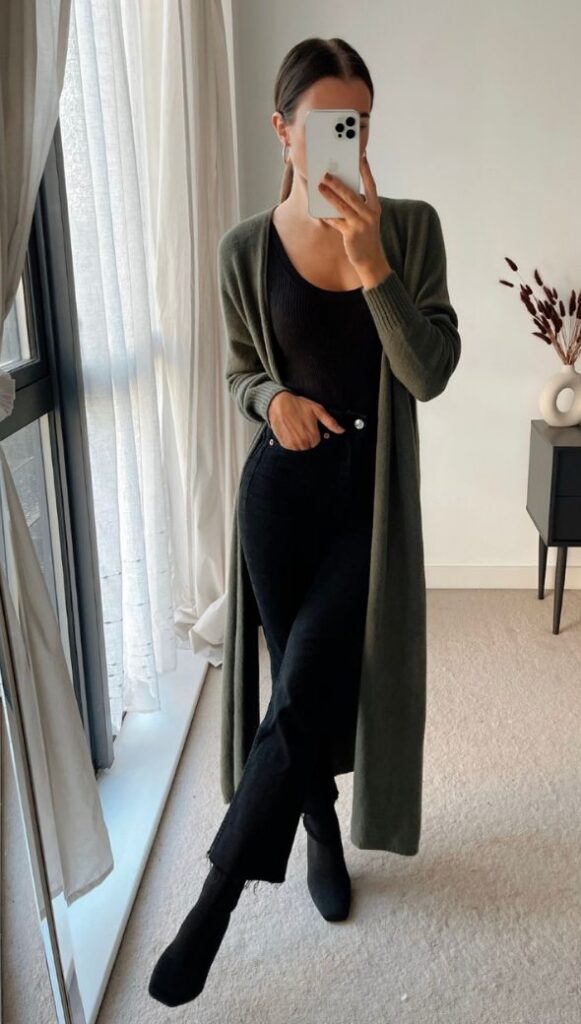 Padded cardigan with tailored pants