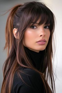 Bold, sleek blunt bangs