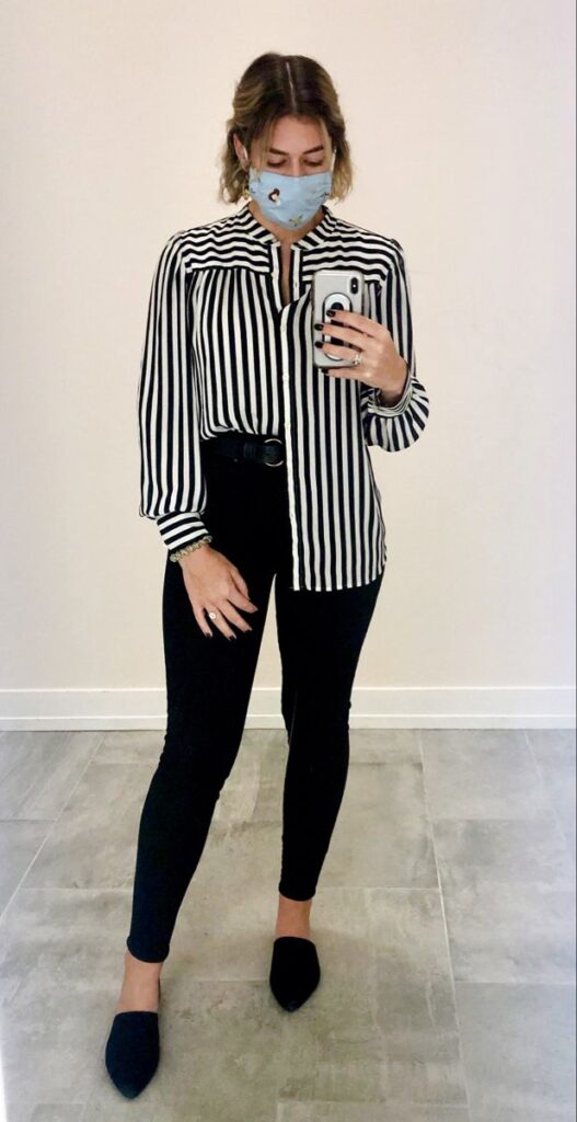 Striped blouse and cigarette pants