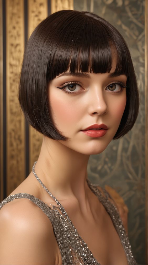 Bold, sleek flapper bob cut