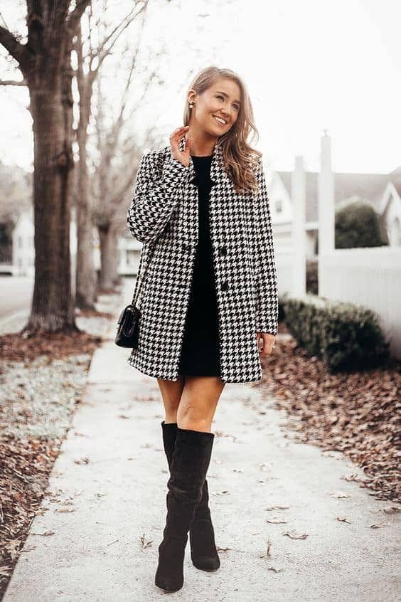 Plaid blazer creates chic layers.