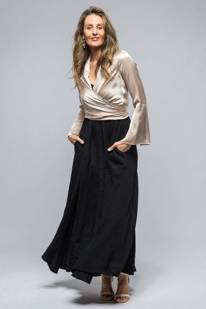 Wrap blouse with a maxi skirt